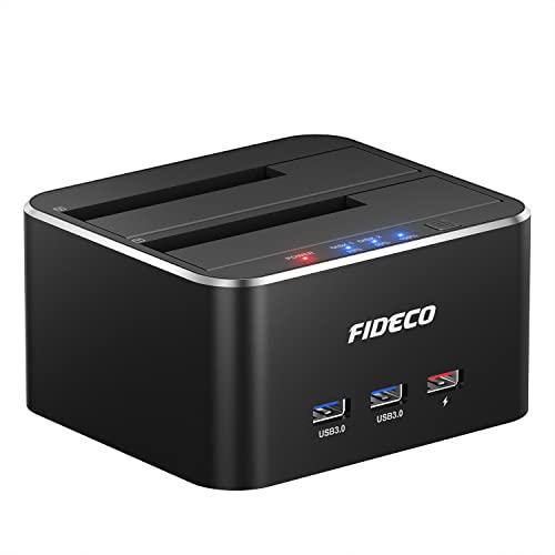 FIDECO USB 3.0 Externe Festplatten Dockingstation mit 3 Port, Aluminium Dual Bay HDD Docking Station für HDD/SSD/SSHD or 2.5 und 3.5 Zoll SATA III Offline Klon