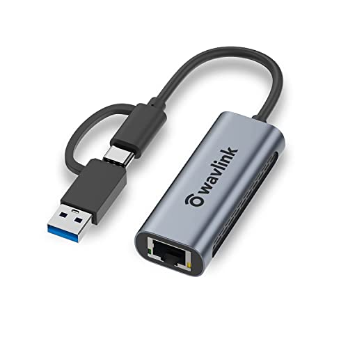 USB3.0/USB C auf 2.5G Ethernet Adapter, WAVLINK USB LAN Adapter mit 2500Mbps, Thunderbolt Netzwerkadapter für Mac OS, Windows, Linux, Dell XPS, Surface Pro usw
