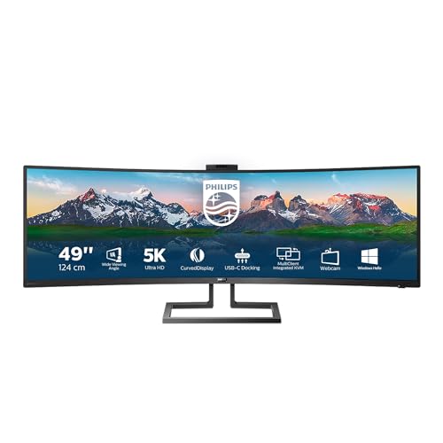 Philips 499P9H - 49 Zoll DQHD Curved USB-C Docking Monitor, Webcam, höhenverstellbar, HDR400 (5120x1440, 70 Hz, HDMI 2.0, DisplayPort, USB-C, RJ45, USB Hub) schwarz