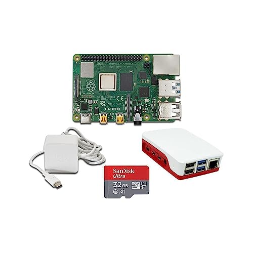 Raspberry Pi 4 Modell B Bundle offiz.Teile Rot/Weiß RPi mit 4GB RAM Sandisk MicroSD 32GB