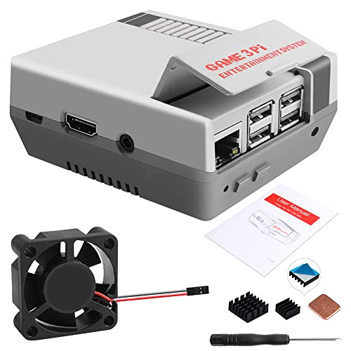 GeeekPi Retro Gaming Nes3Pi Gehäuse für Raspberry Pi 3 Modell B/B +, Raspberry Pi 2B / 3B / 3B + Gehäuse mit Lüfter Raspberry Pi Kühlgebläse Raspberry Pi Kühlkörper für Raspberry Pi 2B / 3B / 3B +