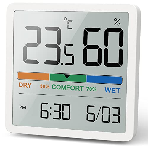 NOKLEAD Digitales Thermo-Hygrometer, Tragbares Thermometer Hygrometer Innen mit hohen Genauigkeit, Temperatur und Luftfeuchtigkeitsmesser für Raumklimakontrolle Raumluftüerwachtung Monitor (WEISS)