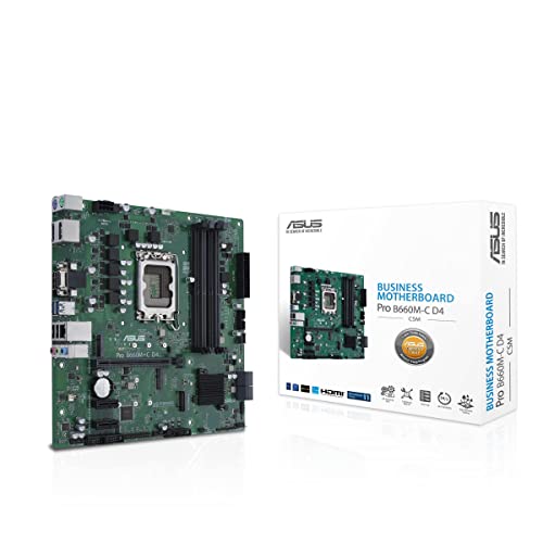 ASUS Pro B660M-C D4-CSM Business Mainboard Sockel Intel LGA 1700 (Intel B660, mATX, DDR4 Speicher, ASUS CSM, ASUS Control Center Express, COM-Debug-Header)