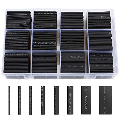 Schrumpfschlauch Schwarz Schrumpfschläuche Set 650tlg, LIBERRWAY Heat Shrink Tube Wire Wrap Sortiment Verhältnis 2:1 Verschiedene Größen Assortment in einer Kiste