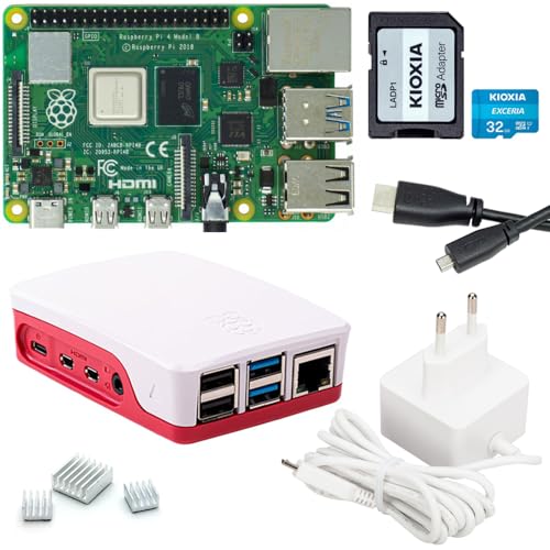 Raspberry Pi 4 4GB Starter-Set | 32GB SD Karte | USB-C Netzteil | Gehäuse | 4K Micro HDMI Kabel | 3 Kühlkörper | Raspberry Pi 4 Model B 4GB RAM